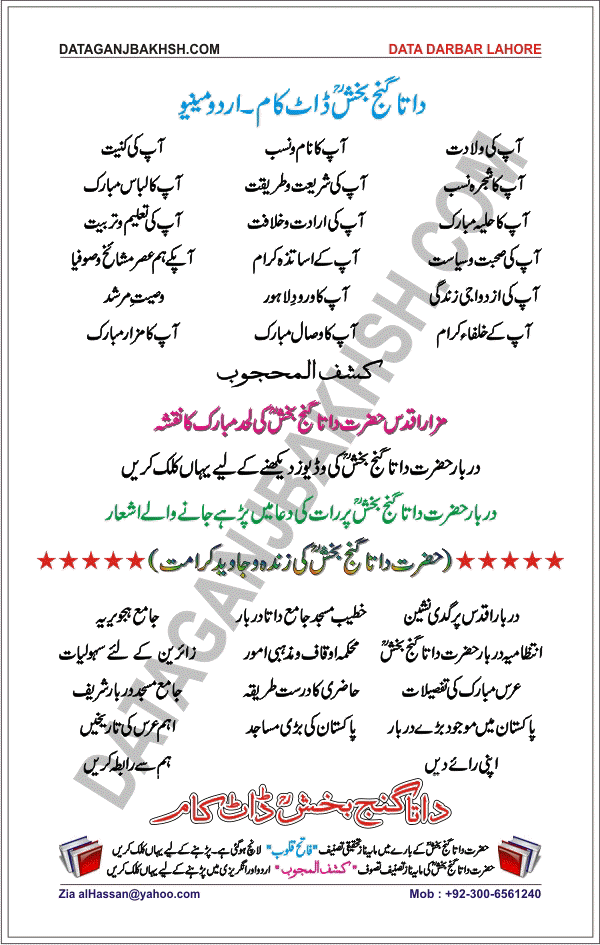 Urdu Menu DataGanjBakhsh.Com